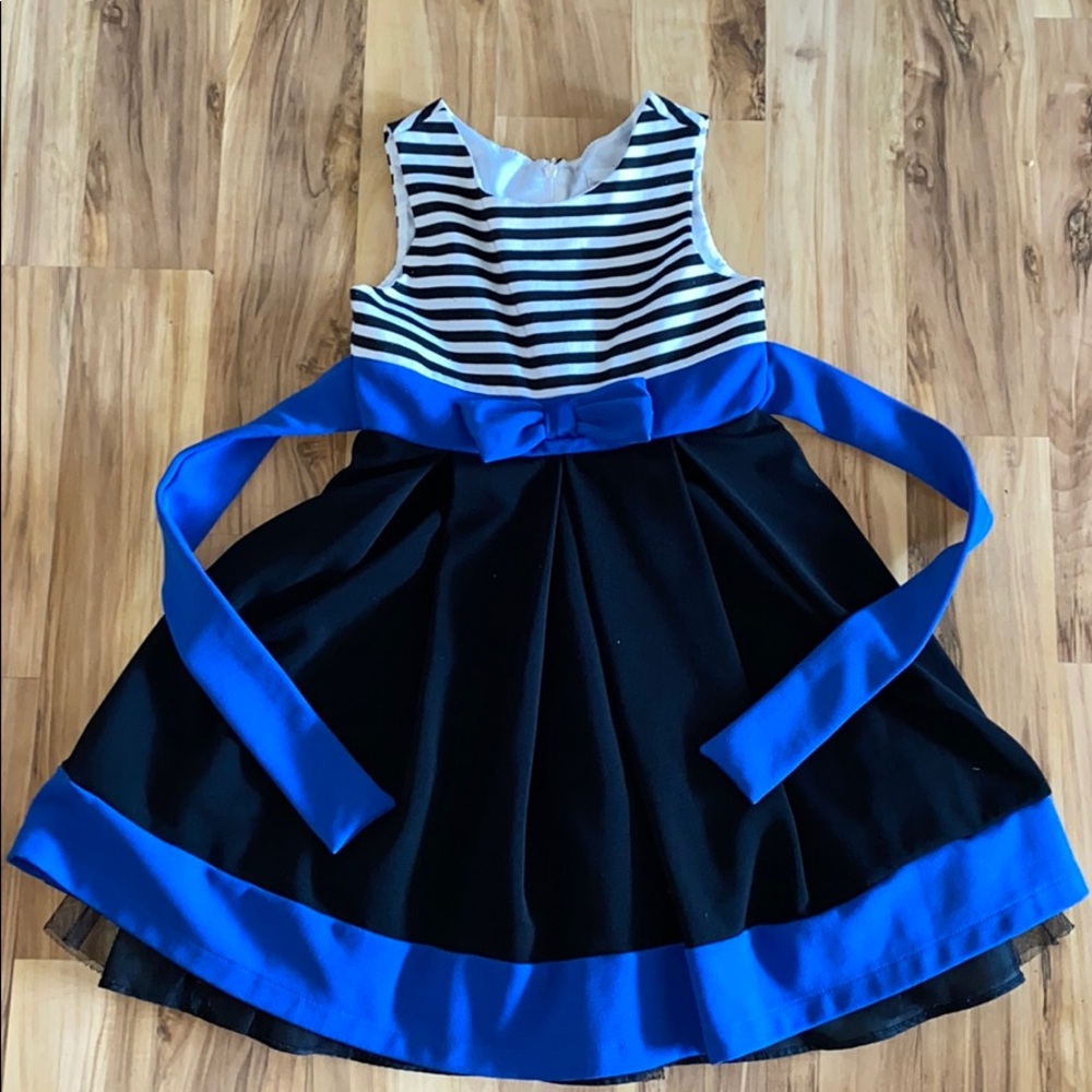 Black, blue and white dress